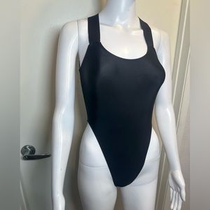 High cut tight bodysuit with cross back straps